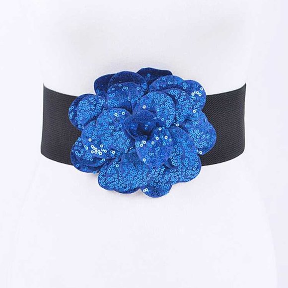 BNWT Sequins Flower Elastic Stretch Belt Fashion Belt - Picture 1 of 4